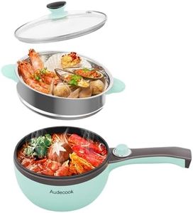 Audecook Hot Pot Electric,Mini Electric Skillet Portable Nonstick Sauté Pan with Power Adjustment, Rapid Ramen Cooker Travel Multicooker Electric Pot for Steak/Soup (A(green/1.5L with steamer))