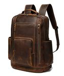 Lannsyne Men's Vintage Full Grain Leather Backpack for 16" Laptop Travel Hiking Camping Rucksack, Brown, L, Rucksack Backpacks