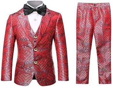 Boys Red Suit Propitious Clouds Pattern 3 Pieces Blazer Vest Pants for Festive Attire
