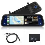 CAMECHO Mirror Dash Cam Wireless CarPlay & Android Auto with 64G TF Card, 9.66" IPS Full Touch Screen Dash Cam, Rear View Mirror Smart Screen for Cars & Trucks Night Vision, Parking Assistance WDR