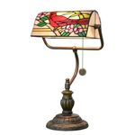 Blivuself Northern Cardinal Bird Tiffany Bankers Desk Lamp Stained Glass Table Lamp Vintage Bedroom Bedside Office Study Pull Chain Reading Desk Light Gift Nightstand Aesthetic Antique Desklamp