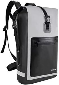BRONZY Waterproof Backpack Dry Bag 30L Roll Top Closure With Front Zippered Pocket Heavy Duty Breathable Foam Padded Backing Heat Seal Finishing For Kayaking Camping Boating Hiking Beach (Gray)