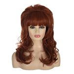 Morticia Women 80s Hippie Drag Queen Hair Beehive Vintage Retro Bouffant Costume Curly Long Synthetic Bang Wig (Auburn)