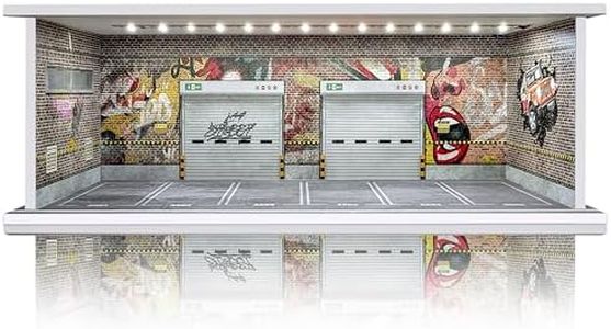 1/64 Scale Cars Display Case: Toy Car Parking Garage with LED Light Compatible with Hot Wheels, FoamBoard Storage Display for Matchbox with Acrylic Cover (Silent Scream)