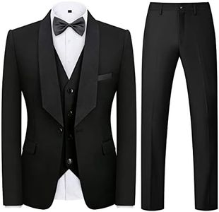 Tuxedo Men Suit Regular Fit 3 Piece Suit Blazer Jacket Waistcoat Pants Men Suit Set for Wedding Prom Black XL