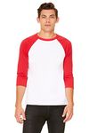 Bella Canvas 3200 Unisex 3/4 Sleeve Baseball T-Shirt White/Red Large