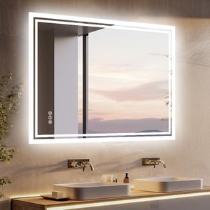 LUVODI Illuminated Bathroom Mirror 600 x 800MM Wall Mounted Vanity Mirror LED Front Back Lit Makeup Mirror with Touch Sensors and Demister Brightness Adjustable Vertical and Horizontal