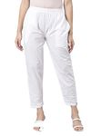 TWIN BIRDS Pearl White Coloured Cotton Fabric Casual Style Trouser/Pant With Functional Pocket For Women - (Medium), Pink