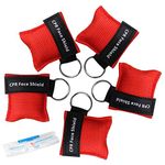 kuou 5 Pcs CPR Mask Keychain Ring, Emergency Kit Face Shield for First Aid or AED Training（red）