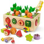 Coogam Fine Motor Toys for Baby Toddler, Wooden Shape Sorter Carrot Harvest Game, Preschool Learning Educational Gift Toy for 3 4 5 Year Old