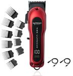 Hair Clipper by SUPREME TRIMMER - STC5030 Professional Clipper Set (300 Min Run Time) Cordless Beard Trimmer (Fade Clipper, Red)