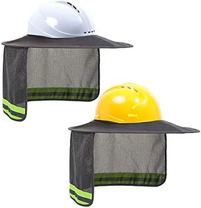 TCCFCCT Hard Hat Sun Shade, Full Brim Mesh Neck Sun Shield with Reflective Strip, High Visibility Sun Visor Neck Shade for Hard Hat Accessories, (Hard Hat Not Included), Grey, 2 Packs