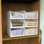 HomeStrap Set of 6, Stack it Up | Large Cloth Stacker | Foldable Shirt Storage Stacker for Wardrobe | Plastic Stackable Closet Organizer | White