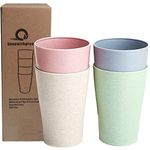 Shopwithgreen 4 Pack Reusable Plastic Drinking Cups Wheat Straw Coffee Cup Drinking Glasses for Kids Adults, 13.5 oz, Dishwasher Safe, BPA-Free (Blush Color)