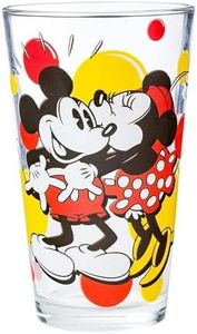 Silver Buffalo Disney Classic Mickey and Minnie Mouse Kiss Dots Pint Glass, 16 Ounces
