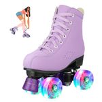 jessie Girls Roller Skates for Women, Microfiber Leather Roller Skates Girls Ages 8-12 High-Top Roller Skates for Beginner, Indoor Outdoor Classic Double-Row Roller Skates (Youth 3)