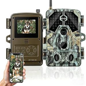 Wildkamera 64MP 4K Nachtsichtkamera mit WLAN & Bluetooth, Bewegungsmeldung für Jagd, Wald, Überwachung und Forschung, Video mit Tonaufnahme, Passwort Schutz, IP66 Wasserdicht, 120° Weitwinkel