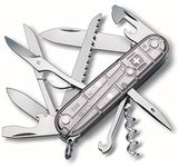 Victorinox Huntsman Swiss Army Knife, Medium, Multi Tool, Camping Knife, 15 Functions, Large Blade, Bottle Opener, Silver Transp.