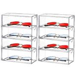 Nicunom 2 Pack Sunglasses Organizer Acrylic, Clear Eyeglasses Case with 4 Drawers, Eyewear Storage Display Case, Stackable Eyeglasses Holder for Women & Men Eyewear, Clear, 2.6" W x 9.7" H x 6.9" L