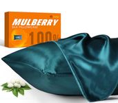 100% Mulberry Silk Pillowcase for Hair and Skin, 22 Momme Natural Silk Pillow Case with Zipper, Both Sided Pure Silk Pillow Cover for Women Mom Men (Fog Blue, King 20''×36'')