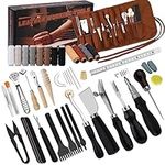 SUVSOON Leather Working Tools, Practical Leather Tooling Kit with Beveler Groover Stitching Punch Thread Needles Leather Craft Tools and Supplies Leather Working Tools Kit with Roll Bag and Manual