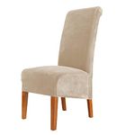 CMAKER Velvet Dining Chair Covers, Stretch Large Chair Slipcover, Spandex High Back Chairs Cover Elastic Washable Removable XL Chair Protector,Set of ６,Beige