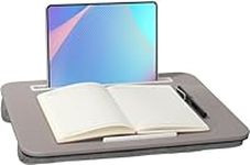 Lap Desk Grey PU Leather, Portable Laptop Desk Fits Up to 16" Laptops, with Tablet Slot, Built-in Cushion, Great for Home & Office,Lap Desk for Laptop，Laptop Lap Desk，Lap Desk with Cushion