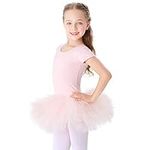 Bezioner Ballet Dress Dance Tutu Cute Skirted Leotard Ballet Dresses Outfits for Girls Cotton Short Sleeve Pink Size 6-7 Years