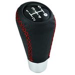 Temzzer 5 Speed Gear Shift Knob Leather Car Shifter Handle Cool Shifter Stick Head for Most Manual Automatic Vehicles (Red Stitches)