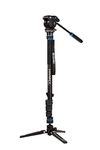 Benro Connect Video Monopod with S2 PRO Flat Base Fluid Video Head, Head Mounts to 3 Leg Base, 2.5kg Max, 3 Leg Folding Base w/Ball Lock, Flip Lock, Carrying Case