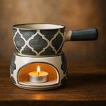 KunhaR Ceramic Fondue Set (1 Piece of Fondue Set, 2 Tea Light Candle), Capacity 180 ml, Grey