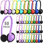 XOSDA 50 Pack Bulk Classroom Headphones for Kids Students School, Multi Color Wired Headphones with 3.5mm Jack for Children Chromebook Laptop PC Computer(LS04,50 Mixed)