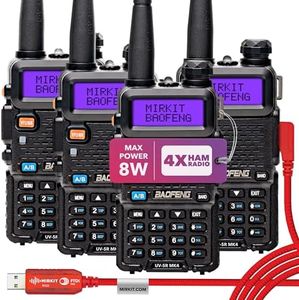 Mirkit 4X Baofeng UV-5R MK4 8W Max Power 2024 Ham Radios VHF/UHF 144-148/420-450 mhz Two Way Radio with Lanyards, FTDI Baofeng Programming Cable Chirp Friendly for Walkie Talkie