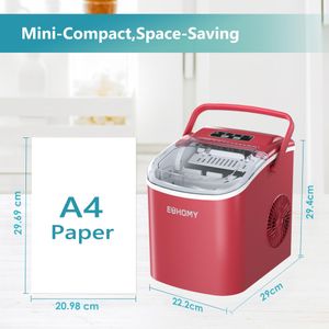 EUHOMY Countertop Ice Maker – 9 Cubes in 6 Mins, 2 Sizes, 12kg/24h, Red
