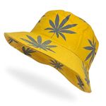 DEDICATED Weed Leaf Print Bucket Hat - Packable Cotton Sun Hat for Men and Women - Summer Beach Fashion Headwear (Yellow)