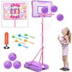 MELAND Basketball Hoop - Pink Basketball Hoop for Kids with Adjustable Height of 40.8-74.8 Inch Unicorn Gifts for Girls Toys Kids Toys for Outdoor Indoor Game Birthday Gift for Toddler Girls