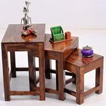 ANUBHAV HANDICRAFTS Solid Sheesham Wood Nesting Table Set of 3 Stools Bedside Table Sofa Side Table Nightstand End Table for Living Room Bedroom Home Office Wooden Furniture(Honey Finish)