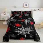 Feelyou Red Black White Cobweb Comforter Set Queen Size, Scary Halloween Comforter Set Scary Spider Comforter Kids Toddler Red Black Gray Animal Duvet Set with 2 Pillow Case