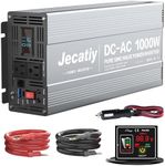 Jecatiy 1000 Watt Pure Sine Wave Power Inverter DC 12V to 110V/120V AC Converter with 2 AC,18W USB, and 30W Type-C Charging Ports, Car Solar Power Inverters with LCD Display for Home RV Truck