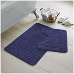 GC GAVENO CAVAILIA Greek Key Pattern Bath Mats 2 Piece Sets Non Slip, Soft Washable Rug Quick Dry Water Absorbent Bathroom Shower Mat & Pedestal Set, Navy