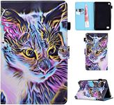 Acphtab Case for Amazon Fire 7 2019/2017/2015 Fire 7" 9th/7th/5th Gen, Slim Magnetic Folio Kickstand Wallet Case with Pencil Holder & Card Holder, Shockproof Cover for Amazon Fire 7 (Cat)