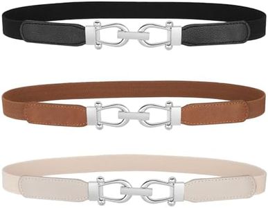 JASGOOD Women Skinny Elastic Belt for Dresses,Thin Retro Stretch Waist Belt with Silver Buckle 3 Pack,Black+Brown+Beige