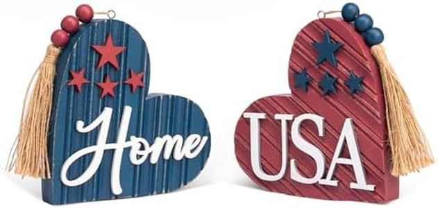 Valery Madelyn 4th of July Table Decorations for Home, 2 Pcs Wooden Patriotic Decor Heart Centerpieces, 5.9 Inch Red White Blue Americana Home USA Sign for Memorial Day Independence Day Labor Day