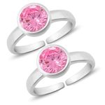 Parnika (Formerly MJ 925 Solitaire CZ Silver Toe Rings in Pure 92.5 Sterling Silver for Women (Round Pink)
