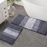 Enyhom 2 Pieces Bath Mats Non Slip Washable Bathroom Rugs Super Water Absorbent Shower Rug and Toilet Mats Microfiber Bath Floor Rug, 45x65+45x120cm Grey