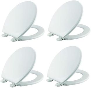 Mayfair Linden Slow Close Toilet Seat, Non Slip Heavy Duty Wood, Easy Install, Made in USA, Round, White, 4 Pack