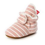 Unisex-Baby Fleece Booties Cozy Baby Bootie Socks Non Skid Gripper Bottom (6-12 Months, Pink Stripe)