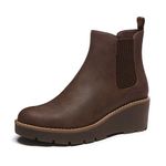 Athlefit Women's Chelsea Wedge Boots Elastic Platform Lug Sole Slip on Wedge Ankle Booties, Brown, 7.5