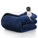 Homemate Heated Blanket Electric Throw - 50/''x60/'' Heating 1/2/4/6/8 Hours Auto-Off 10 Heat Level Over-Heat Protection Flannel Sherpa Heater ETL Certification, Blue