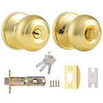 Probrico Polished Brass Entry Door Knobs, Entrance Door Knobs with Key, Stainless Steel Gold Exterior Door Knobs with Lock, Front Door Door Knobs, 1 Pack